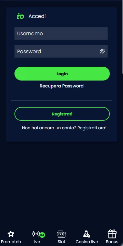Modulo di login mobile su Queen Casino con campi di input ingranditi, navigazione touch e autenticazione biometrica per smartphone